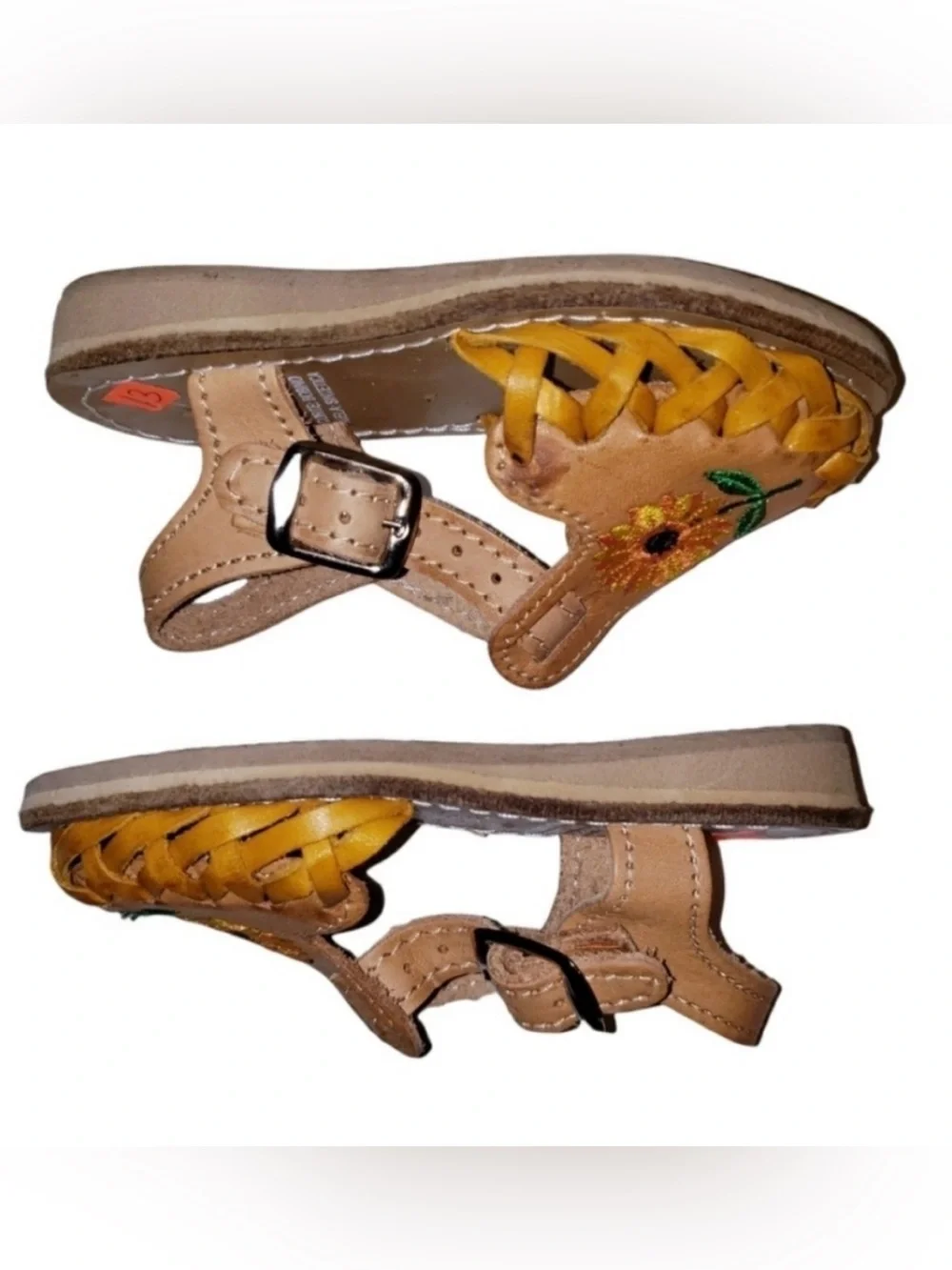 NEW Toddler Girl Tan Sunflower Embroidered Huarache Sandals